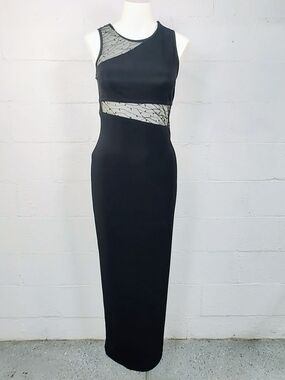 Byer Too! Black Maxi Gown with Sheer Mesh Insets